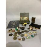 Various medals and medallions, sporting, mainly foreign issue, badges, wallet, miniature, kukri,