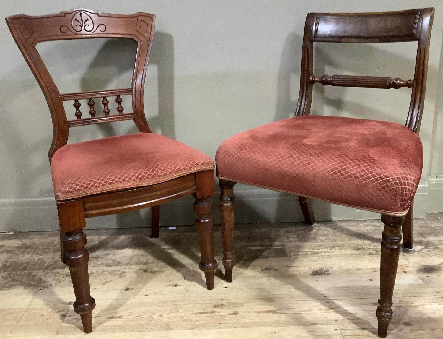 A pair of 19th century single chairs upholstered en suite