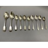 Ten assorted spoons, two Sheffield 1892 by Henry Atkin, one London 1869 by George Aldwinckle, one