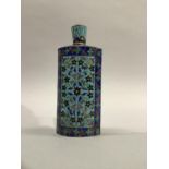 A .925 silver and cloisonné perfume flask of navette form, all overworked with scrolling flowers