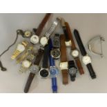 A collection of 16 ladies and gentleman's wrist watches all with quartz movements together with a