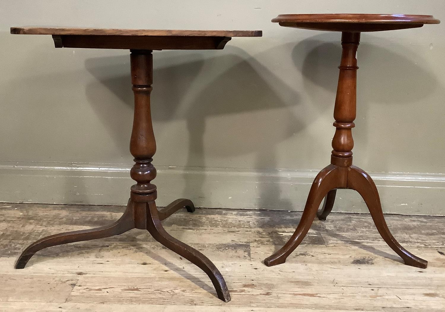 A 19th century oak snap top table, rectangular, on turned column and tripod base together with a