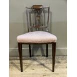 An Edwardian mahogany and satinwood banded single chair with upholstered seat