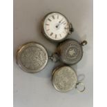 Four late 19th century fob watches all in open faced .800 continental silver cases and with enamel