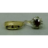 Two silver dress rings circa 1970 both set with polychrome pastes