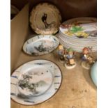 Clarice Cliff blue glaze posy ring, four Hummel figures, Japanese egg shell plates, a motto ware