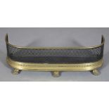 A MID 19TH CENTURY BRASS AND STEEL FENDER OF CURVED OUTLINE, brass rimmed, pierced steel panel,