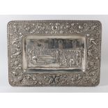 A 19TH CENTURY ITALIAN SILVER PLATE ON COPPER PLAQUE, rectangular, the centre depicting, in bas