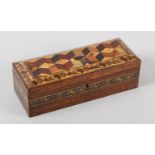 A VICTORIAN ROSEWOOD TUNBRIDGE WARE BOX, rectangular, the lid inlaid in specimen woods in