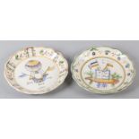 A PAIR OF FRENCH FAIENCE DE NEVERS PLATES enamelled to commemorate the French Revolution, one
