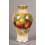 A ROYAL WORCESTER FRUIT PAINTED VASE signed Ricketts, the baluster body painted with apples, red and