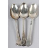 THREE 18TH CENTURY SILVER SERVING SPOONS, Soloman Houghan, London 1807, John Gorhan, London 1807,