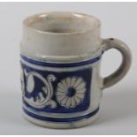 AN 18TH CENTURY WESTERWALD STONEWARE MUG, cylindrical, initialled 'GR' for George III within a