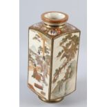 A JAPANESE POTTERY VASE, MEIJI PERIOD, of square form, the panels painted and gilt with bijin on a