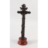 AN 18TH CENTURY GERMAN CARVED BOXWOOD CRUCIFIX, the figure of Christ applied, with the figure of God