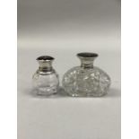 TWO GEORGE V GLASS SCENT BOTTLES with silver and tortoiseshell tops, London 1911 and 1914 (2)