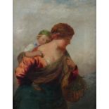 19TH CENTURY BRITISH SCHOOL, portrait of a country girl, her infant child asleep as she carries