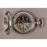 A GEORGE V POCKET COMPASS by Ross London in a silver hunter case, silvered dial with black Arabic