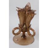 A VENENTIAN MURANO GLASS EPERGNE OR CENTREPIECE modelled as three upright fish, pale bronze colour