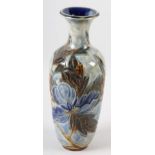 A DOULTON LAMBETH STONEWARE VASE BY MARK V MARSHALL, the tapered body with sgraffito brunches of