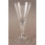 A DUTCH WINE GLASS, the funnel bowl engraved with what appears to be a crowned '5' and reverse '5'