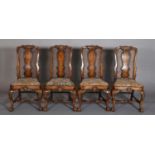 A SET OF FOUR 17TH CENTURY STYLE WALNUT AND BERGÈRE SINGLE CHAIRS, the moulded backs with shell