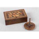 A VICTORIAN ROSEWOOD TUNBRIDGE WARE BOX, rectangular, the lid inlaid with perspective cube panel
