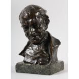 HANS MULLER (1874-1947), 19th century bronze bust of a gentleman holding a hand of cards, on green