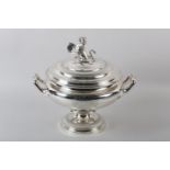 A GEORGE IV SILVER TWO HANDLED SOUP TUREEN AND COVER, Benjamin Smith III, London 1824, the domed
