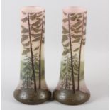 A PAIR OF EARLY 20TH CENTURY FRENCH LEGRAS ART GLASS VASES, signed intaglio, the rose tinted,