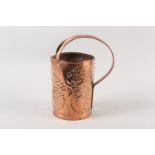 AN ARTS AND CRAFTS COPPER INDOOR WATERING CAN, cylindrical, the rim nipped to create a pouring