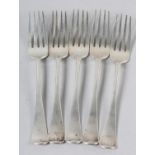 A SET OF FIVE GEORGE III DINNER FORKS, Soloman Houghan, London 1799, total approximate weight 10oz