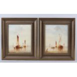 R CAVALLA, shipping in quiet waters off the coast, a pair, oil on board, signed to lower right, 25.