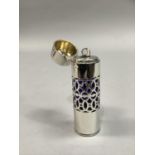 A VICTORIAN SILVER CYLINDRICAL SCENT BOTTLE with pierced central ornamentation by George F Wright of