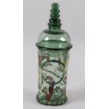 A PALE GREEN LIDDED BOHEMIAN BEAKER AND DOMED COVER c.1770, with ringed finial, the body tapered and