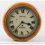 A 19TH CENTURY OAK WALL CLOCK BY POTTS OF LEEDS circular enamel dial with black Roman numerals,