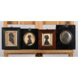 A VICTORIAN SILHOUETTE OF A YOUNG WOMAN DETAILED IN GILT, 7.5cm x 5.75cm, rosewood frame together