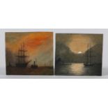 19TH CENTURY BRITISH SCHOOL, shipping off the coast at sunset and in moonlight, a pair, oil on