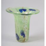 AN ART GLASS GREEN LUSTRE, blue and pale pink iridescent vase having a broad everted rim and
