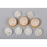 NINE 'GRAND TOUR' PLASTER INTAGLIOS, a set of three and a set of six, each with classical bust or