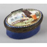 AN ENGLISH ENAMEL PATCH BOX, South Staffordshire, c.1800, oval, the lid painted with a shepherd