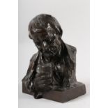 HANS MULLER (1874-1947), 19th century bronze bust of a gentleman holding a glass, on integral