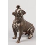 AN AUSTRIAN COLD PAINTED MODEL OF A DOG, sitting, stamped to underside Geschutzt, 11.5cm high