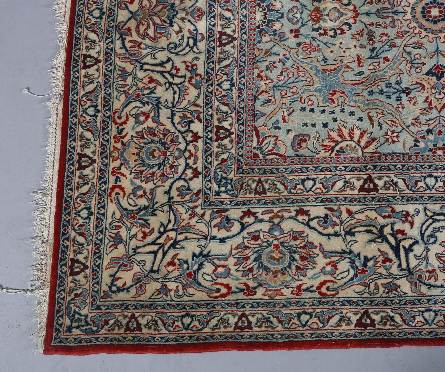 A MIDDLE EASTERN CARPET, the duck egg blue field with all-over plant forms in red, ivory, - Image 3 of 5