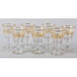 A SET OF SEVEN BACCARAT LIQUEUR GLASSES c.1835, the bucket bowls decorated with grapes and vines