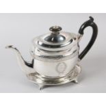 A GEORGE III SILVER TEAPOT ON STAND, J Emes, London 1801/02, of oval outline with domed lid,