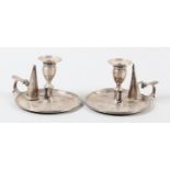 A PAIR OF GEORGE III SILVER CHAMBERSTICKS, John Crouch I and Thomas Hannam, London 1796 and 1797,