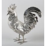 A GERMAN 0.800 SILVER MODEL OF A COCKEREL, c.1900, with glass eyes, the head detachable, stamped .
