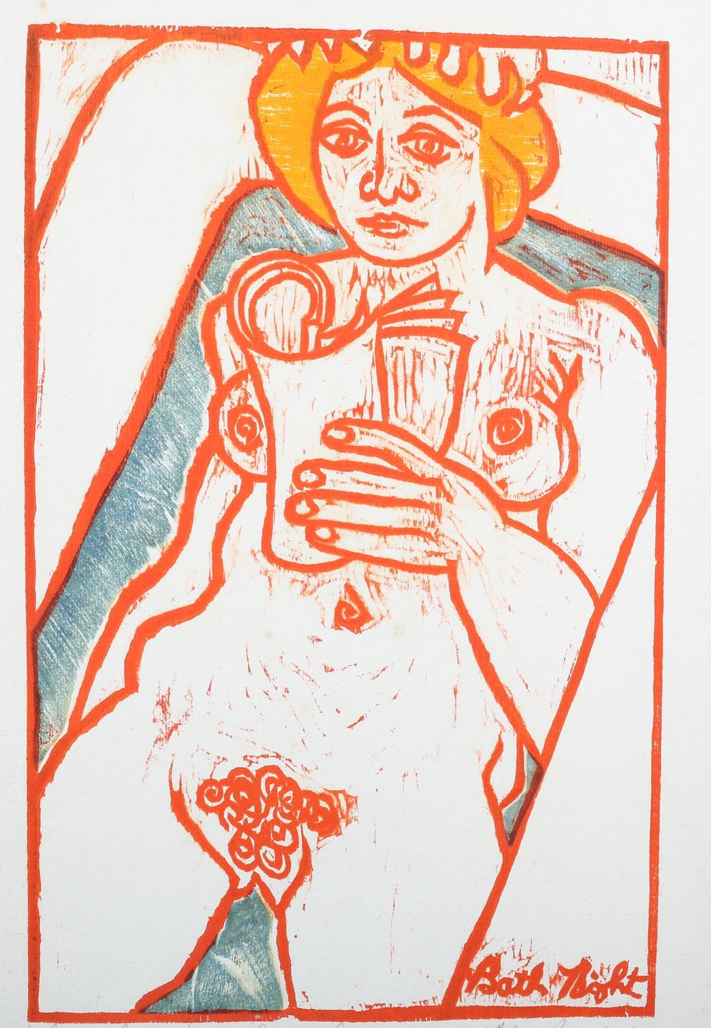 ARR After Mike Grevatte (b.1943), Bath Night I, woodcut in colours, proof print, titled and dated (