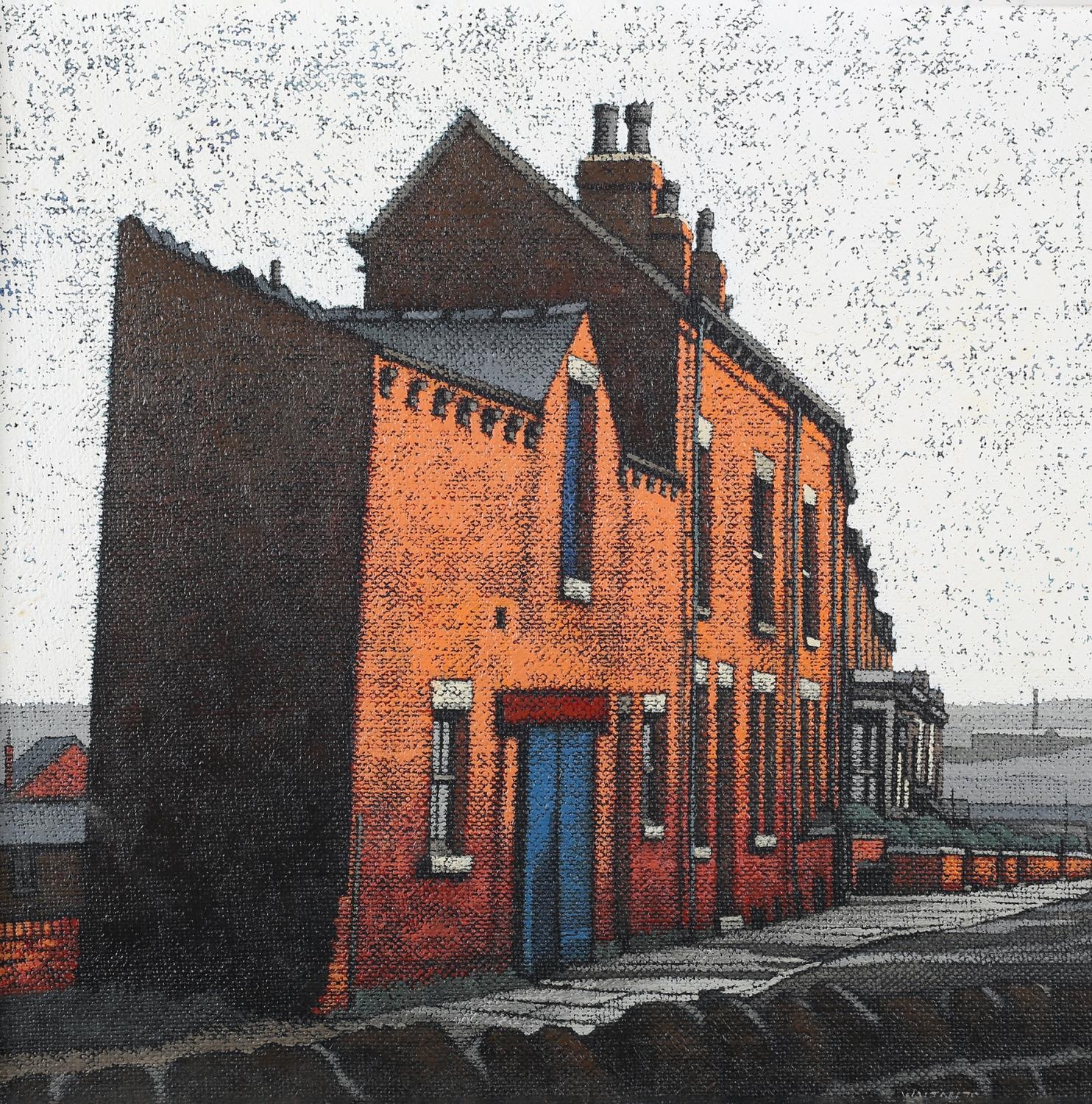 ARR Stuart Walton (b.1933), Red Brick Houses and Blue Painted Doors, Beeston, oil on board, signed